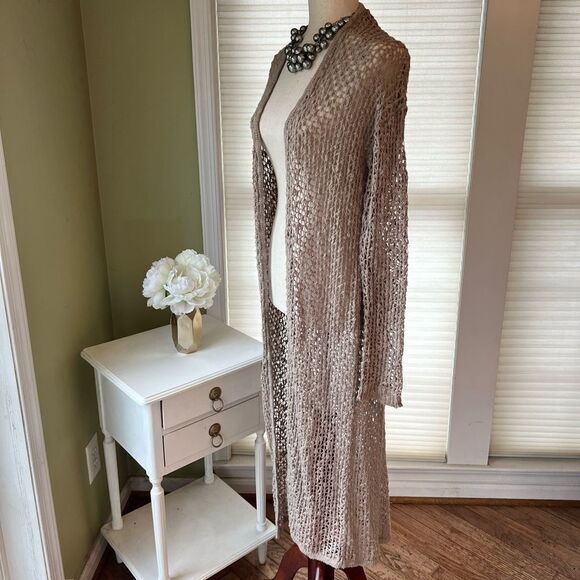 Forever 21 open knit neutral sweater Maxi length cover up Women’s S - Picture 8 of 11